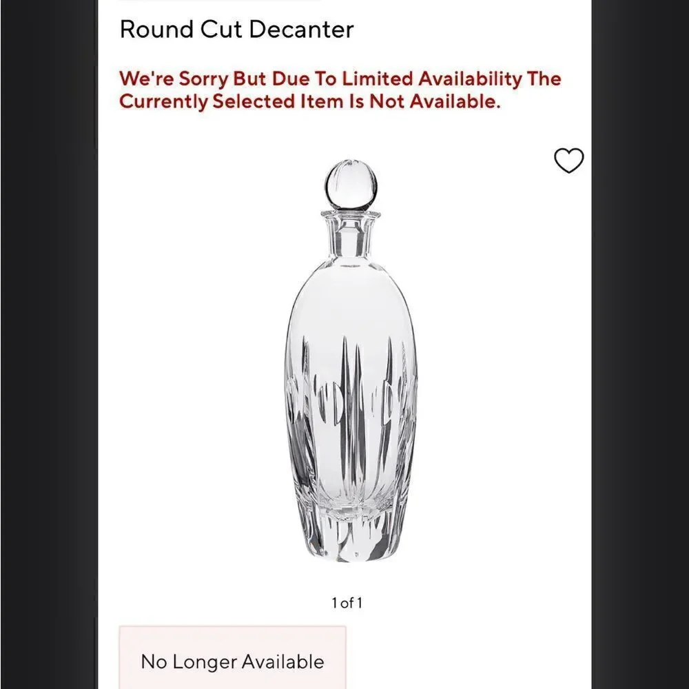 Pottery Barn Crystal Round Cut Decanter / New